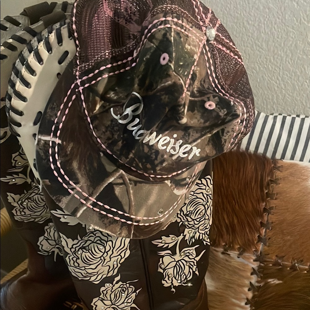 Budweiser Camo Hat with Pink Accents